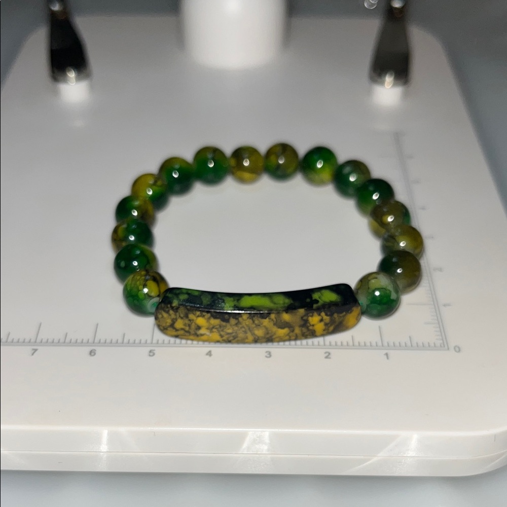 Green Dragon Vein Agate Beaded Stretch Bracele